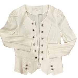 EGOIST‎ Paris Linen Blend Blazer Jacket Cardigan Womens Sz 55 White Silver